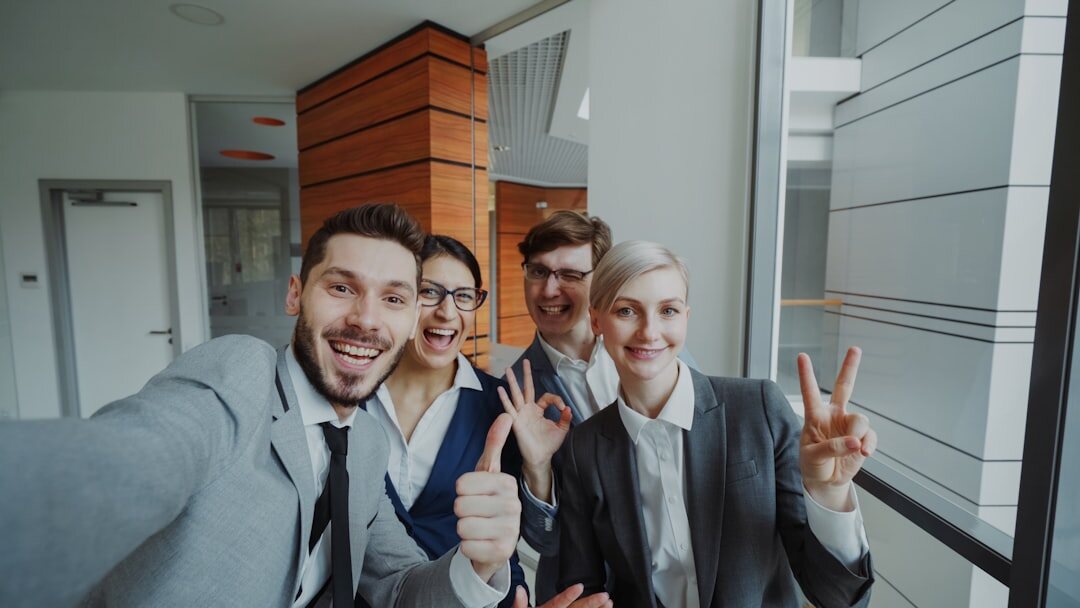 group of friends taking selfie